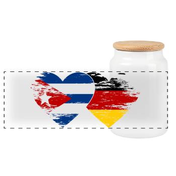Cuba Germany flag used heart - Panoramic Cookie Jar with Wooden Lid - white - Front