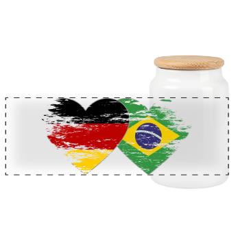 Germany Brazil flag used heart - Panoramic Cookie Jar with Wooden Lid - white - Front