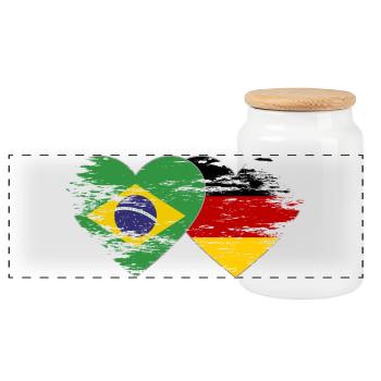Brazil Germany flag used heart - Panoramic Cookie Jar with Wooden Lid - white - Front