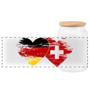 Deutschland Schweiz Flagge used Herz - Panorama Keksdose mit Holzdeckel - Weiß - Vorne
