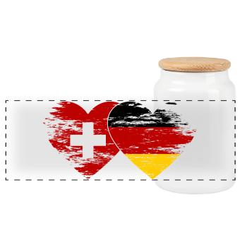 Suisse Allemagne Drapeau utilisé coeur - Boîte à biscuits avec couvercle en bois - blanc - Devant