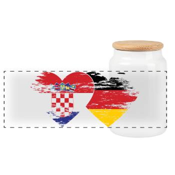 Croatia Germany flag used heart - Panoramic Cookie Jar with Wooden Lid - white - Front