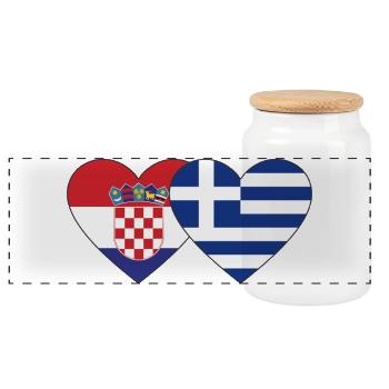 Croatia Greece Flag Heart - Panoramic Cookie Jar with Wooden Lid - white - Front