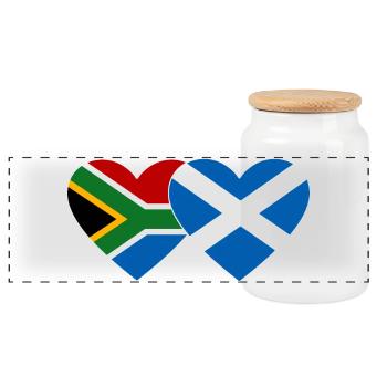 South Africa Scotland Flag Heart - Panoramic Cookie Jar with Wooden Lid - white - Front
