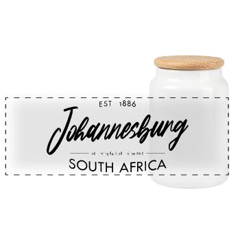 Johannesburg Coordinates Design South Africa - Panoramic Cookie Jar with Wooden Lid - white - Front