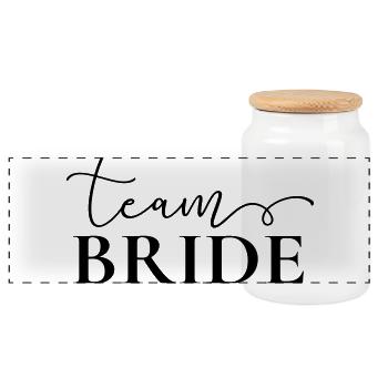 "Team Bride" , customizable - Panoramic Cookie Jar with Wooden Lid - white - Front