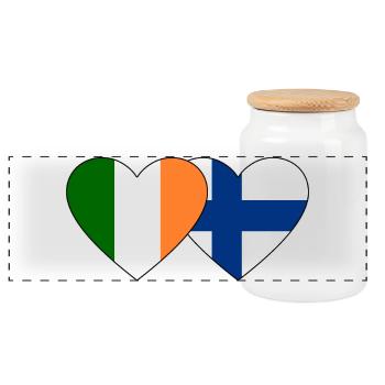 Ireland Finland Flag Heart - Panoramic Cookie Jar with Wooden Lid - white - Front