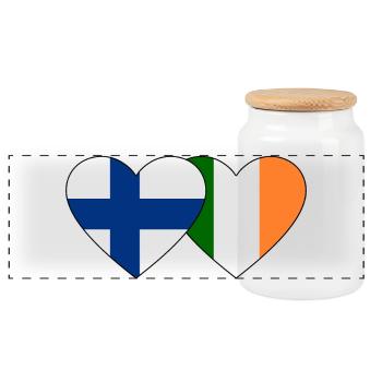 Finland Ireland Flag Heart - Panoramic Cookie Jar with Wooden Lid - white - Front