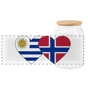 Uruguay Norway Heart Flag - Panoramic Cookie Jar with Wooden Lid - white - Front