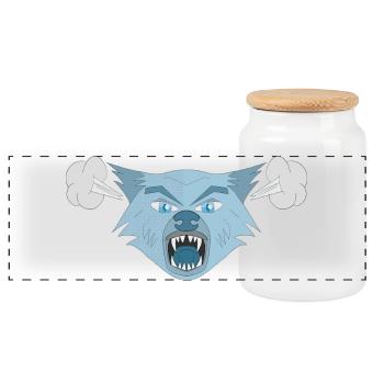 Angry Wolf - Panoramic Cookie Jar with Wooden Lid - white - Front