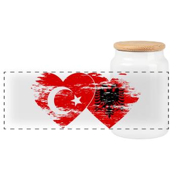 Turkey Albania flag heart used - Panoramic Cookie Jar with Wooden Lid - white - Front