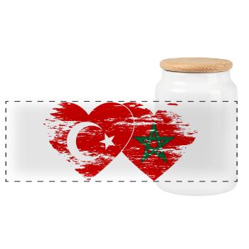 Turquie Maroc drapeau coeur utilisé - Boîte à biscuits avec couvercle en bois - blanc - Devant