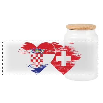 Kroatien Schweiz Flagge Herz used - Panorama Keksdose mit Holzdeckel - Weiß - Vorne