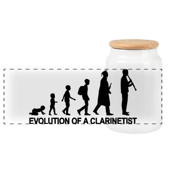 Evolution Of A Clarinetist - Panoramic Cookie Jar with Wooden Lid - white - Front