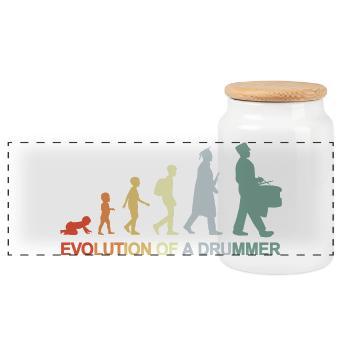 Vintage drummer Evolution - Panoramic Cookie Jar with Wooden Lid - white - Front