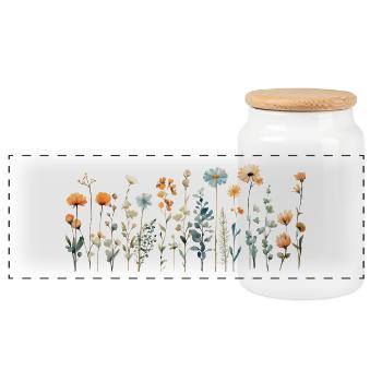 Fleurs sauvages mignonnes | Design charmant - Boîte à biscuits avec couvercle en bois - blanc - Devant