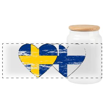 Sweden Finland Flag Heart used - Panoramic Cookie Jar with Wooden Lid - white - Front
