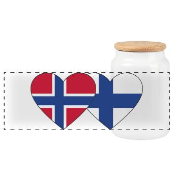 Norway Finland Flag Heart - Panoramic Cookie Jar with Wooden Lid - white - Front