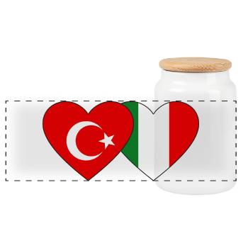 Turkey Italy Flag Heart - Panoramic Cookie Jar with Wooden Lid - white - Front