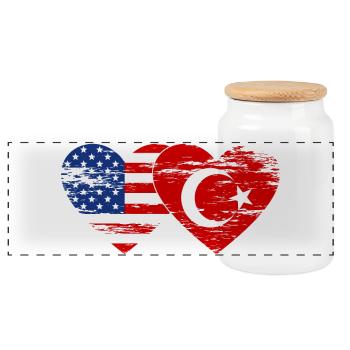 Turkey USA flag heart used - Panoramic Cookie Jar with Wooden Lid - white - Front