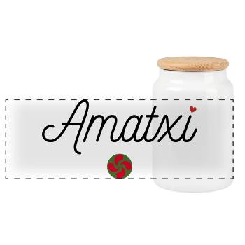 Amatxi et Lauburu. Mamie en Basque - Boîte à biscuits avec couvercle en bois - blanc - Devant