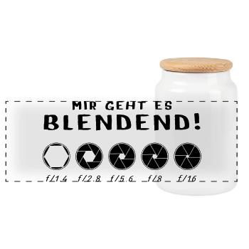 Mir geht es blendend - Panorama Keksdose mit Holzdeckel - Weiß - Vorne