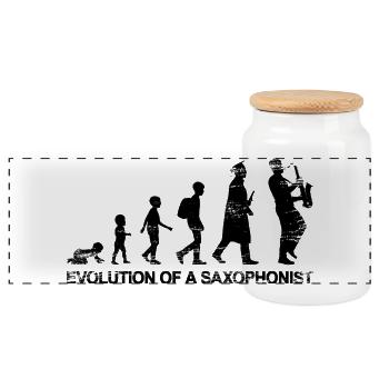 Development of a saxophonist - Panoramic Cookie Jar with Wooden Lid - white - Front