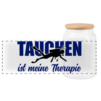 Tauchen ist meine Therapie – Taucher-Spruch - Panorama Keksdose mit Holzdeckel - Weiß - Vorne