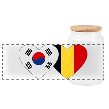 South Korea Belgium Flag Heart - Panoramic Cookie Jar with Wooden Lid - white - Front