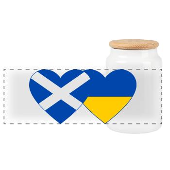 Scotland Ukraine Flag Heart - Panoramic Cookie Jar with Wooden Lid - white - Front