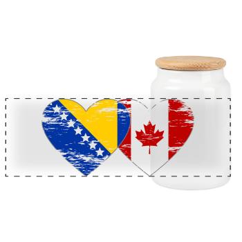 Bosnia Canada flag heart used - Panoramic Cookie Jar with Wooden Lid - white - Front
