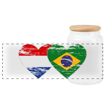 Hollande Brésil drapeau coeur utilisé - Boîte à biscuits avec couvercle en bois - blanc - Devant
