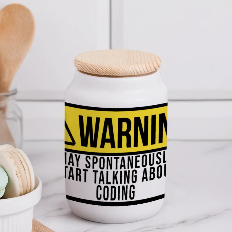 Coding Panoramic Cookie Jar with Wooden Lid