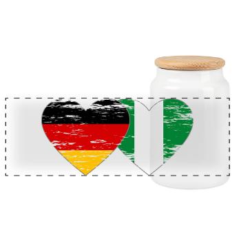 Germany Nigeria flag heart used - Panoramic Cookie Jar with Wooden Lid - white - Front