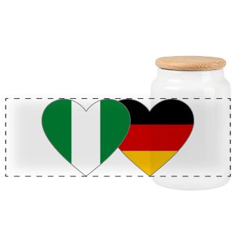 Nigeria Deutschland Flagge Herz - Panorama Keksdose mit Holzdeckel - Weiß - Vorne