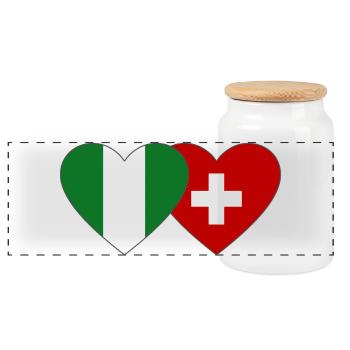 Nigeria Schweiz Flagge Herz - Panorama Keksdose mit Holzdeckel - Weiß - Vorne