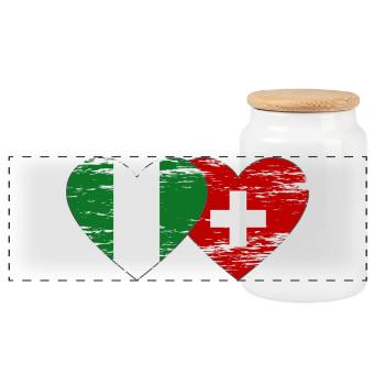 Nigeria Switzerland Flag Heart used - Panoramic Cookie Jar with Wooden Lid - white - Front