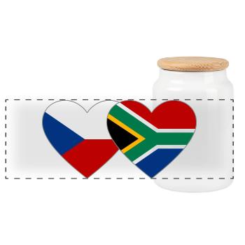 Czech Republic South Africa Flag Heart - Panoramic Cookie Jar with Wooden Lid - white - Front