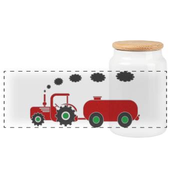 Funny tractor with tank for kids - Panoramic Cookie Jar with Wooden Lid - white - Front