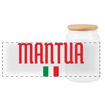Drapeau de Mantoue-Italien Typographie audacieuse inspirée - Boîte à biscuits avec couvercle en bois - blanc - Devant