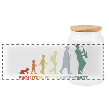 Vintage Saxophonist Evolution - Panoramic Cookie Jar with Wooden Lid - white - Front