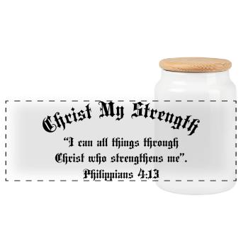 Christ My Strength - Panoramic Cookie Jar with Wooden Lid - white - Front