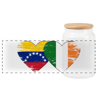 Venezuela Ireland Hearts Collage - Panoramic Cookie Jar with Wooden Lid - white - Front