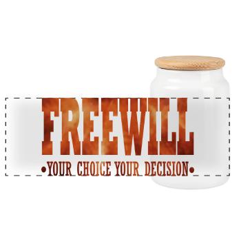 FreeWill - Panoramic Cookie Jar with Wooden Lid - white - Front