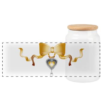 Elegante Schleife mit Herzanhänger in Gold-Optik - Panorama Keksdose mit Holzdeckel - Weiß - Vorne