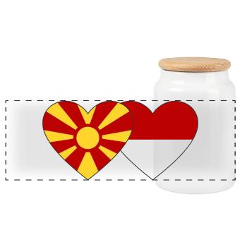 Mazedonien Indonesien Flagge Herz - Panorama Keksdose mit Holzdeckel - Weiß - Vorne