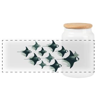 Manta Rochen Schwarm – Elegante Unterwasserwelt - Panorama Keksdose mit Holzdeckel - Weiß - Vorne