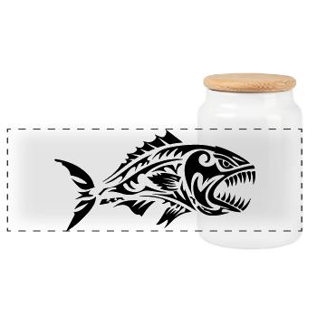 Fish Tribal Piranha - Panoramic Cookie Jar with Wooden Lid - white - Front
