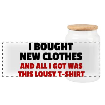 I Bought New Clothes - Panoramic Cookie Jar with Wooden Lid - white - Front