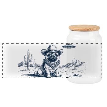 Carlin cow-boy - Boîte à biscuits avec couvercle en bois - blanc - Devant